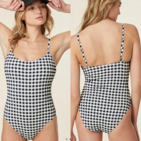 Andie Multicolor Gingham Print The Amalfi Seersucker One-Piece Swimsuit Size M - Picture 1 of 11